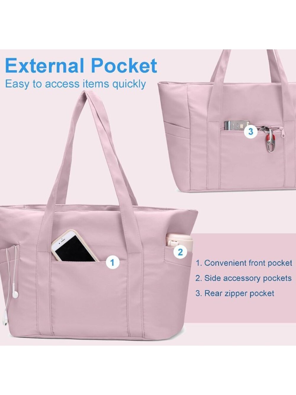 Women Pink Lightweight Nylon Tote Zipper Laptop Work Nurse Bag - Picture 5 of 6